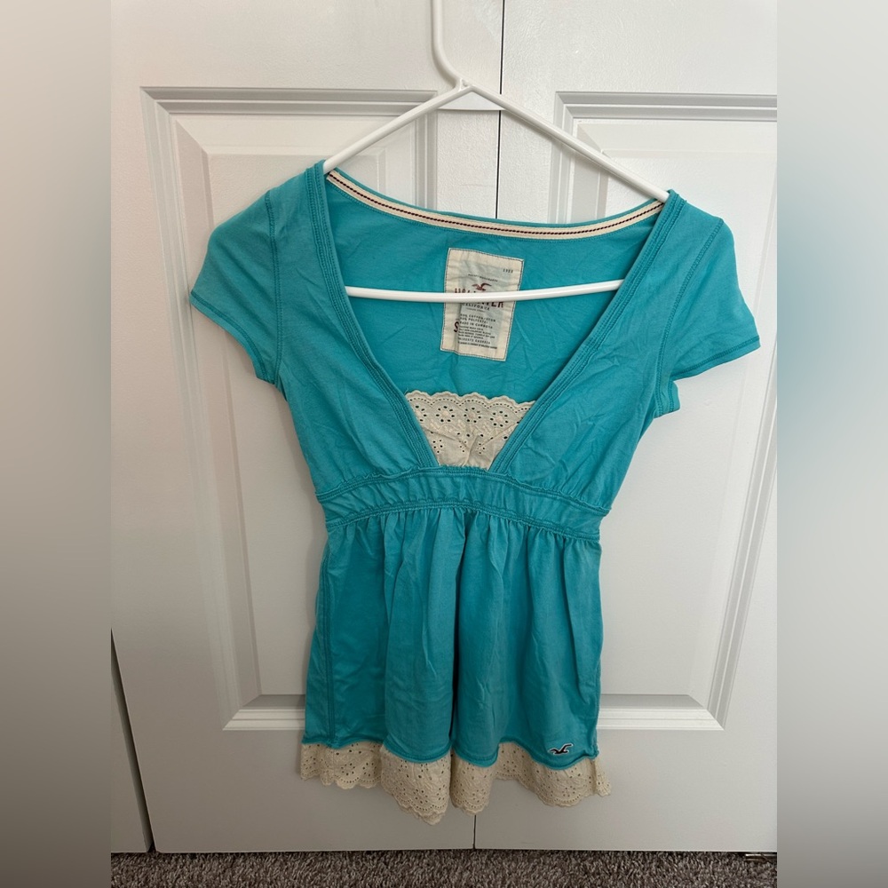 Y2K VERY RARE VINTAGE Hollister Sky Blue / Aqua Babydoll Top